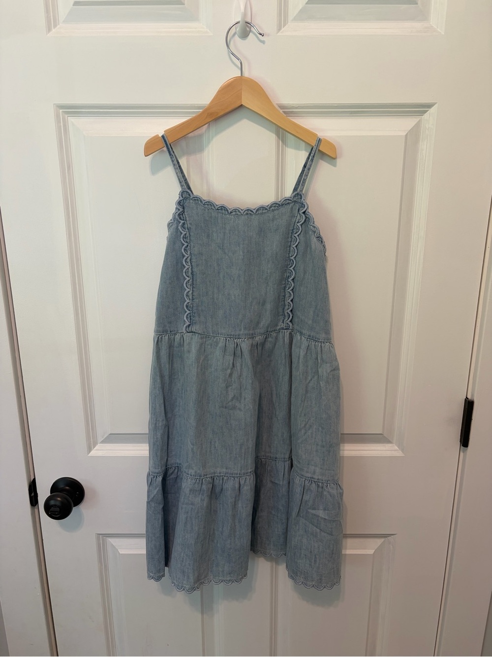 GAP Light Blue Denim Tiered Sundress with Scallop Trim Detail 100% Cotton